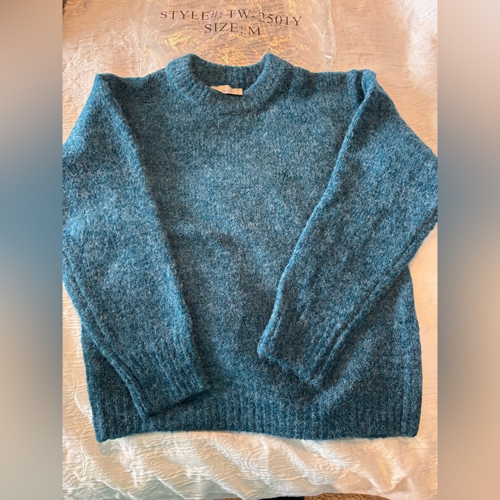 Zenana Teal Crew Neck Sweater